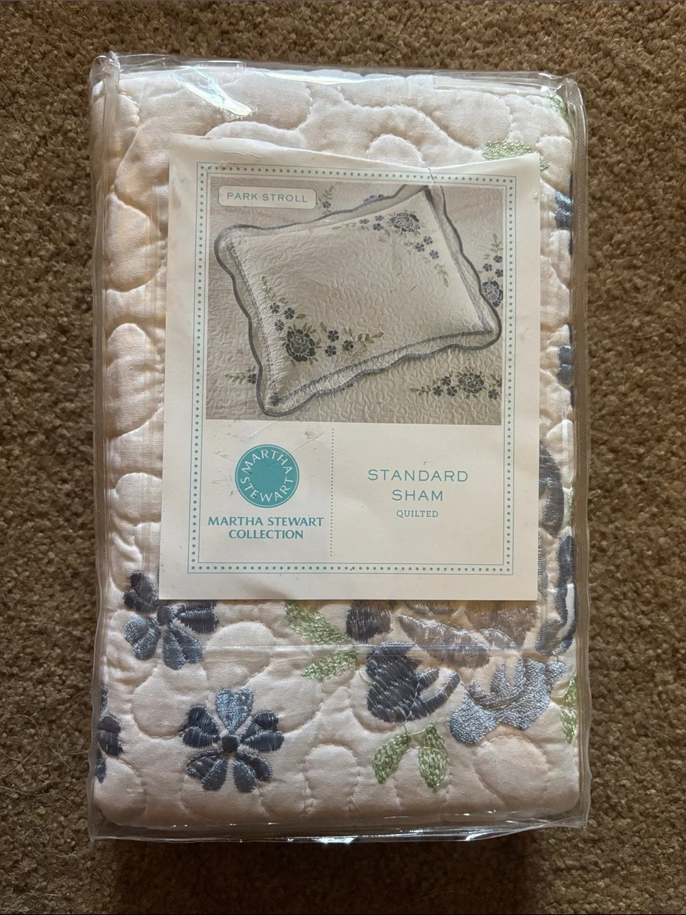 Martha Stewart Quilted Standard Sham - White with Blue & Green Floral